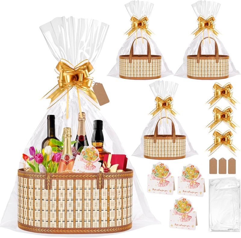 Dreamtop 3 Set Baskets for Gifts Empty, Woven Bamboo Gift Basket Empty Large with Handles, Sturdy Gift Basket Kit Empty to Fill for Christmas Birthday Baby Shower Wedding Gift - Image 1
